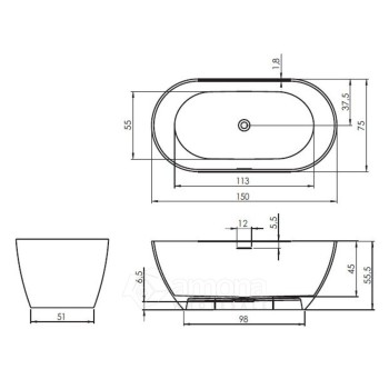 Akmens masės Vonia RIHO Bilbao 150x75 cm.