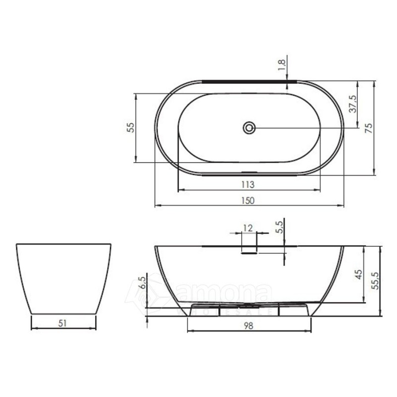 Akmens masės Vonia RIHO Bilbao 150x75 cm.