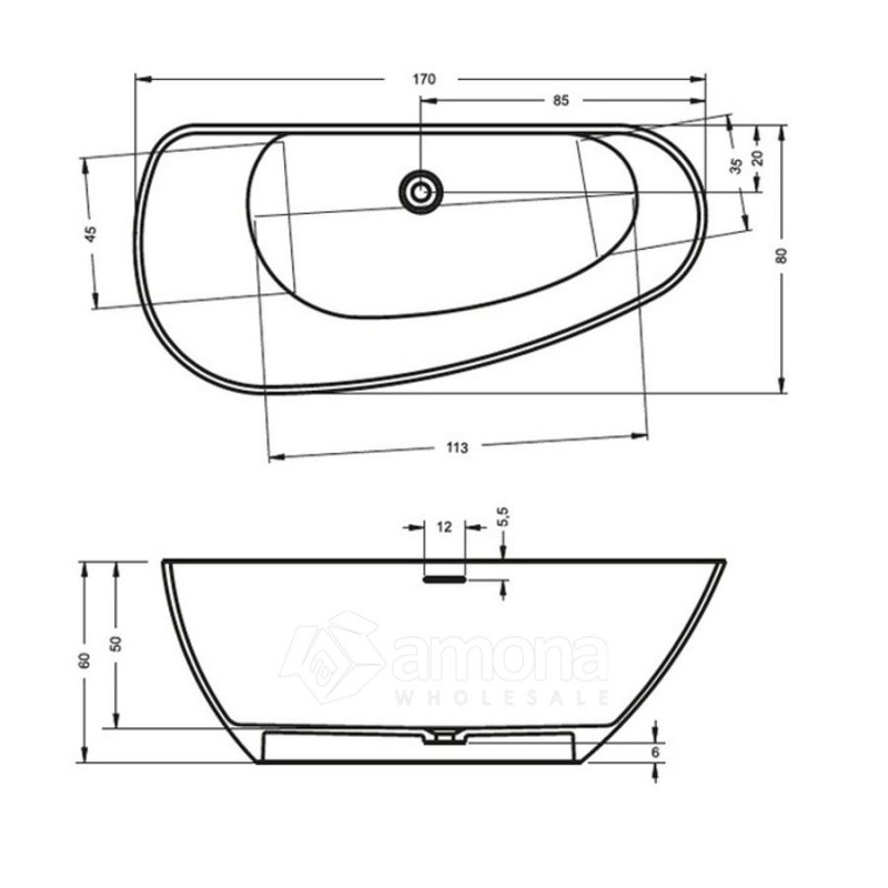 Akmens masės Vonia RIHO Granada 170x80 cm.