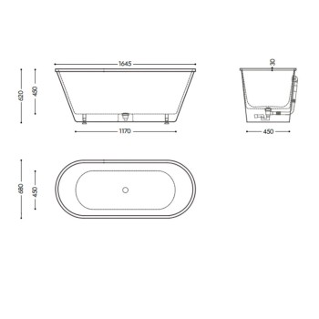 Dirbtinio akmens vonia SPN Torino 165x68cm, laisvai pastatoma