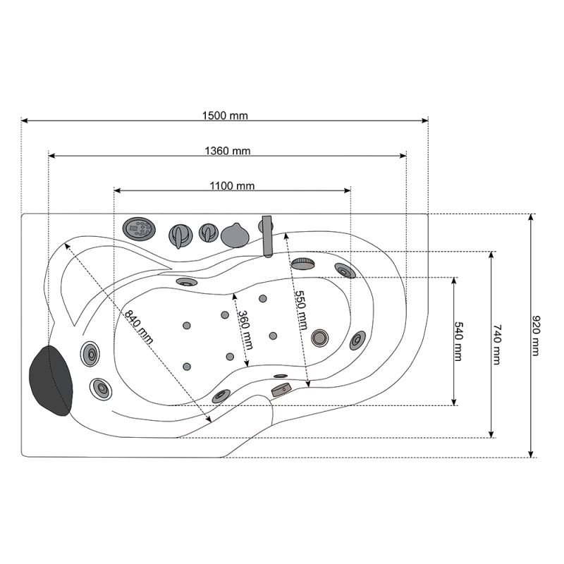 Masažinė Vonia AMO-0207 150X92 cm.