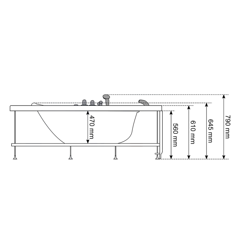 Masažinė Vonia AMO-1665 Kairė Dvivietė 180x120 cm.