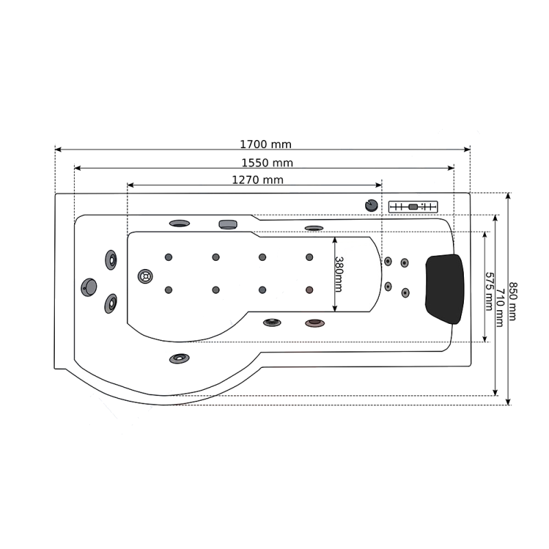 Masažinė Vonia AMO-1684 Kairė 170x85 cm