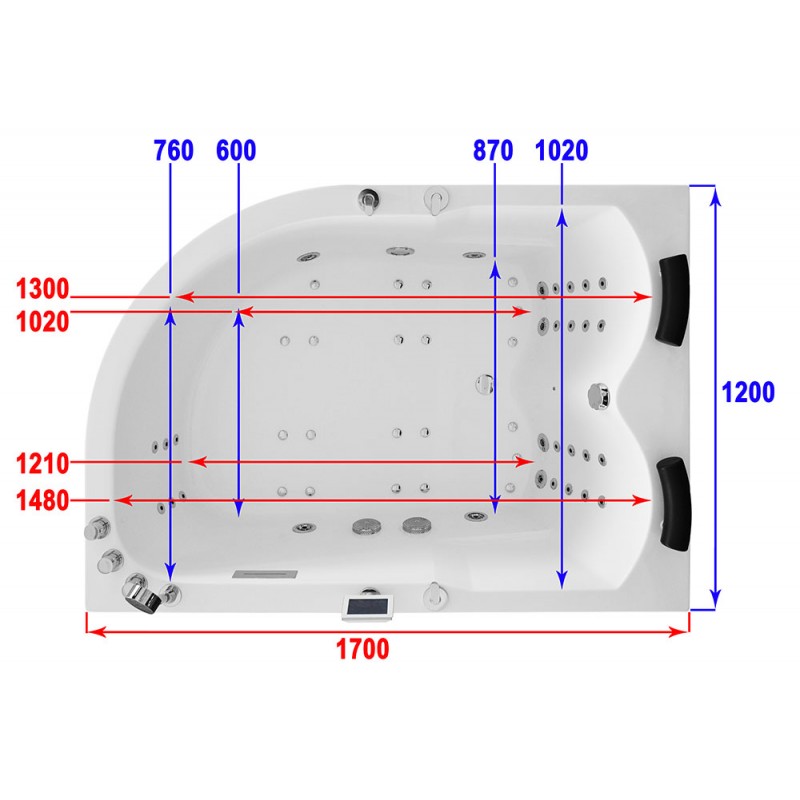 Masažinė Vonia AMUE-004A Kairė Dvivietė 170x120 cm.