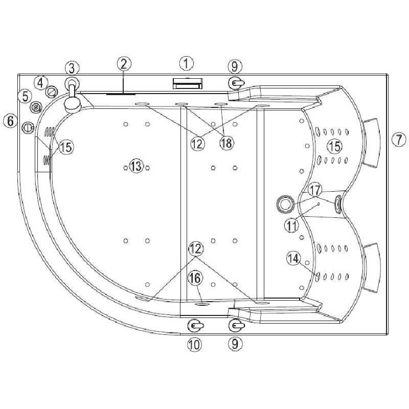 Masažinė Vonia AMUE-004AR 170x120 cm. Dvivietė