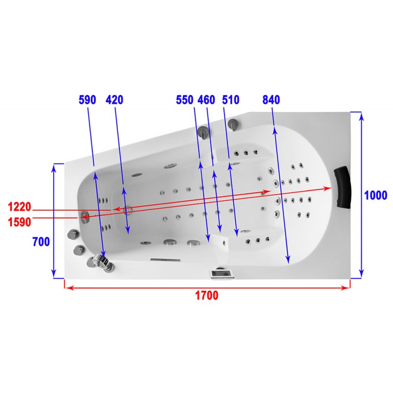 Masažinė Vonia AMUE-007AL 170x100 cm.