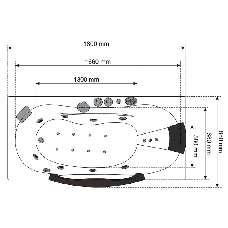 Masažinė Vonia AMO-1002 180x88x65 cm.