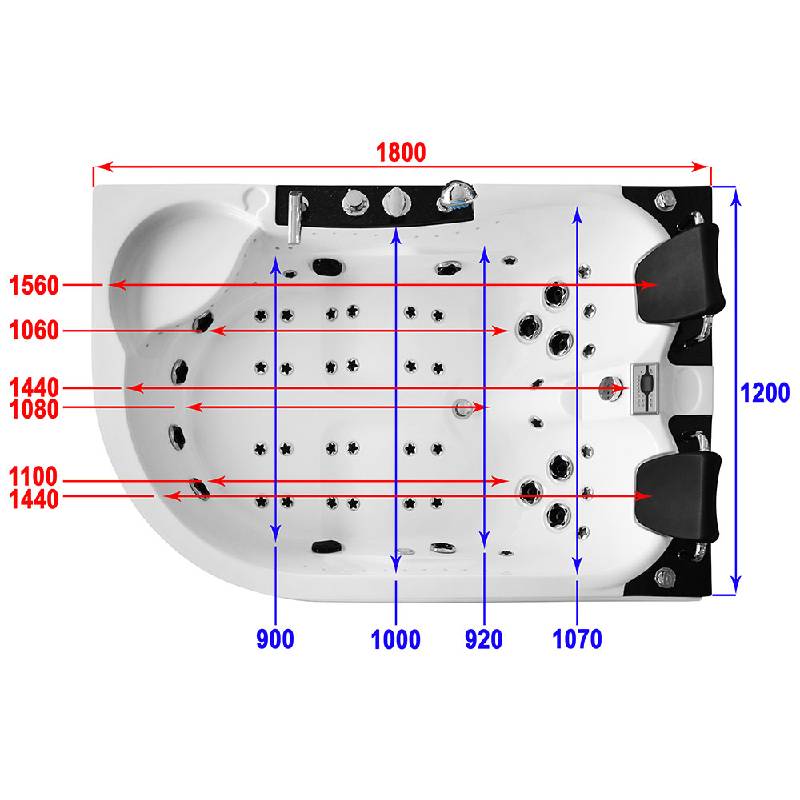 Masažinė Vonia AMUS-1062R Dvivietė Dešinė 180x122 cm.