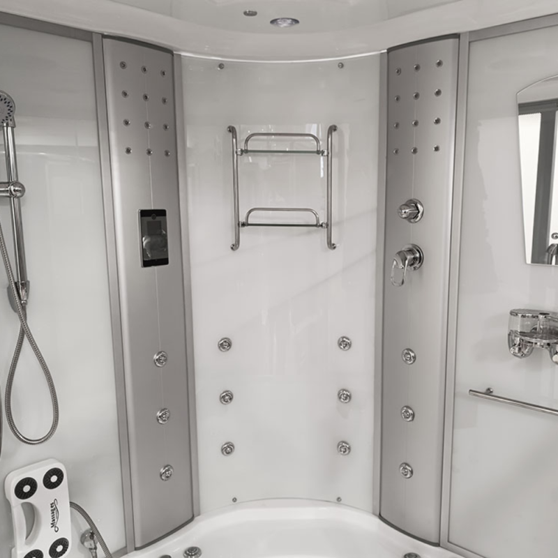 Masažinė Dušo Kabina AMO-08150S White Su Masažine Vonia, 150x150 cm.