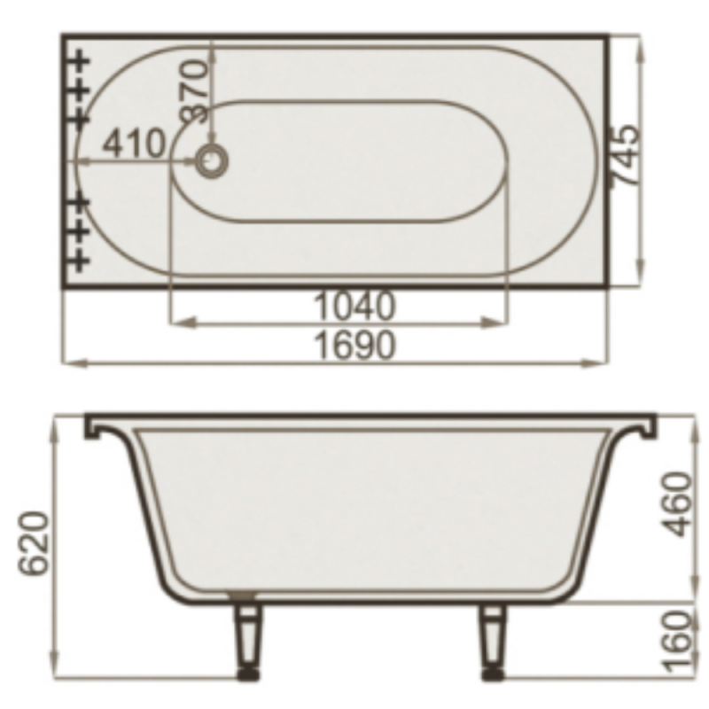 Akmens Masės Vonia SPN Izabella 169x74,5 cm. be uždengimo