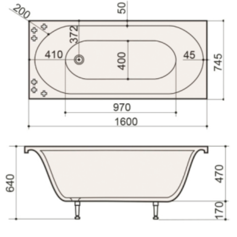Akmens Masės Vonia SPN Katrina 160x74,5 cm. dešinės puses kampine panele