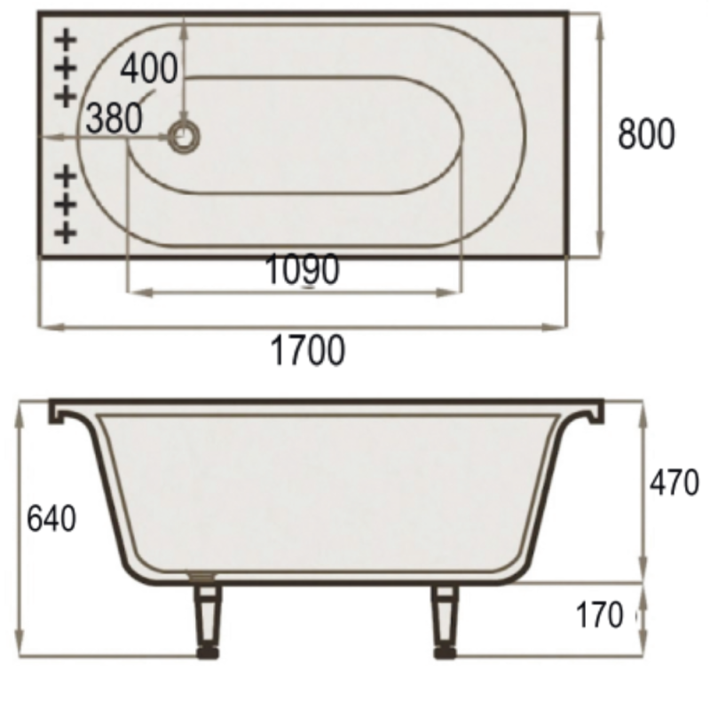 Akmens Masės Vonia SPN Liana 170x80 cm. be uždengimo