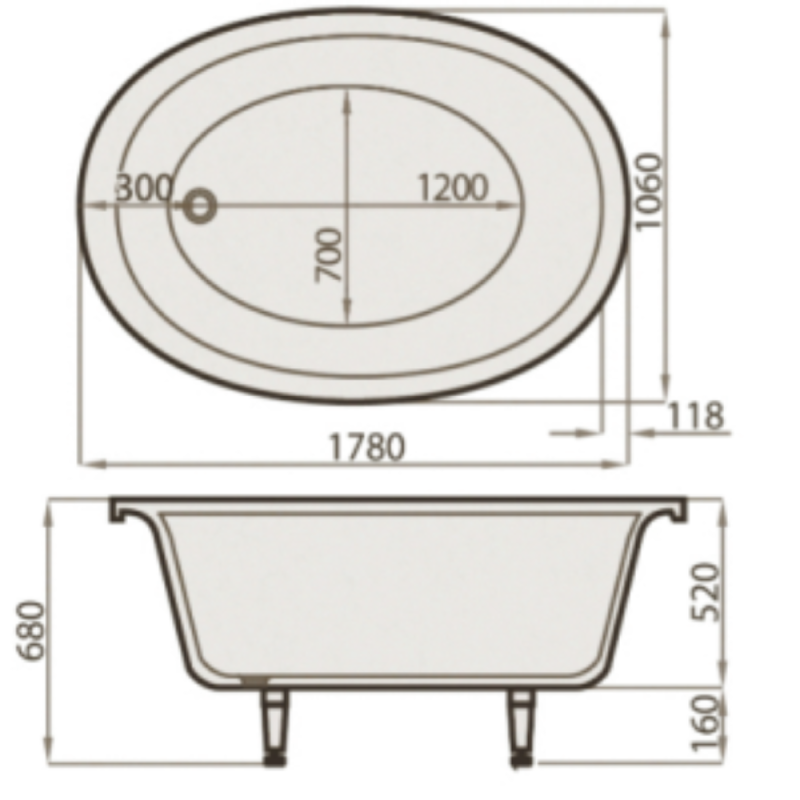 Akmens Masės Vonia SPN Marina 178x106 cm.
