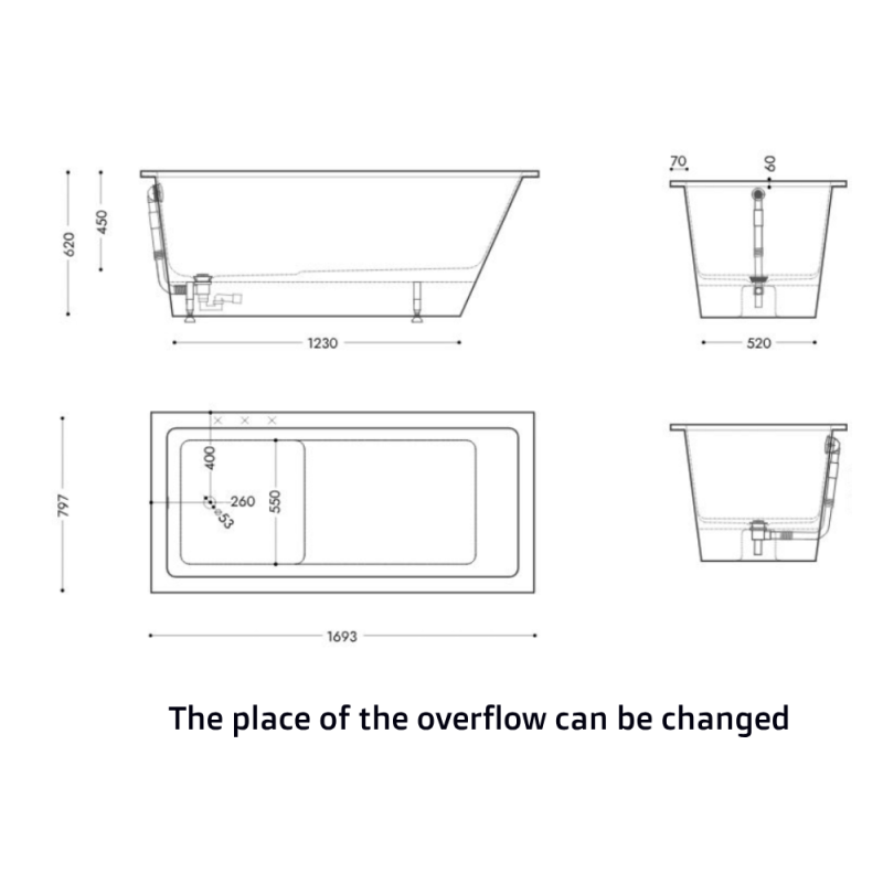 Akmens Masės Vonia SPN Milano 170x80