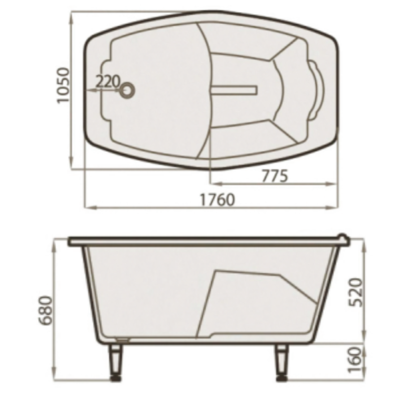 Akmens Masės Vonia SPN Sea Shell 176x105 cm.