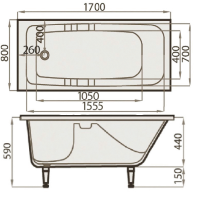 Akmens Masės Vonia SPN Sofija 170x80 cm. su priekiniu uždengimu