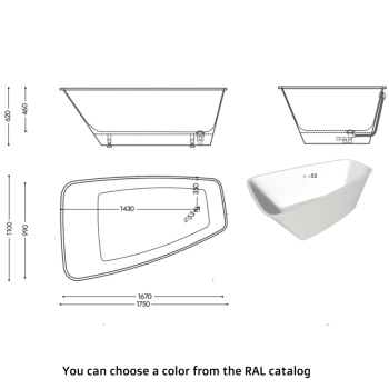 Akmens Masės Vonia SPN Tesoro dešinės puses 175x110 cm.