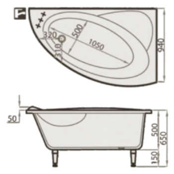 Akmens Masės Vonia SPN Vanessa 153x94 cm. kairės pusės