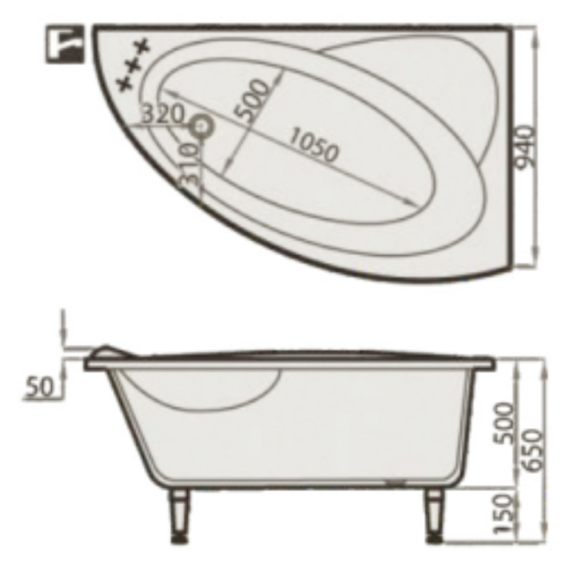 Akmens Masės Vonia SPN Vanessa 153x94 cm. kairės pusės