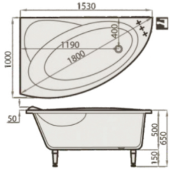 Akmens Masės Vonia SPN Vanessa 153x94 cm. dešinės pusės