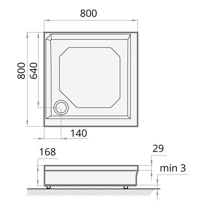 Akmens Masės Dušo Padėklas SPN P 7044 80x80 cm.