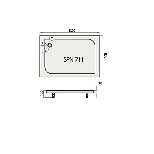Akmens Masės Dušo Padėklas SPN P 711 120x80 cm. Kairės Pusės