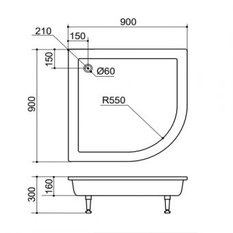 Akmens masės dušo padėklas SPN P-803, 90x90 cm. R=550
