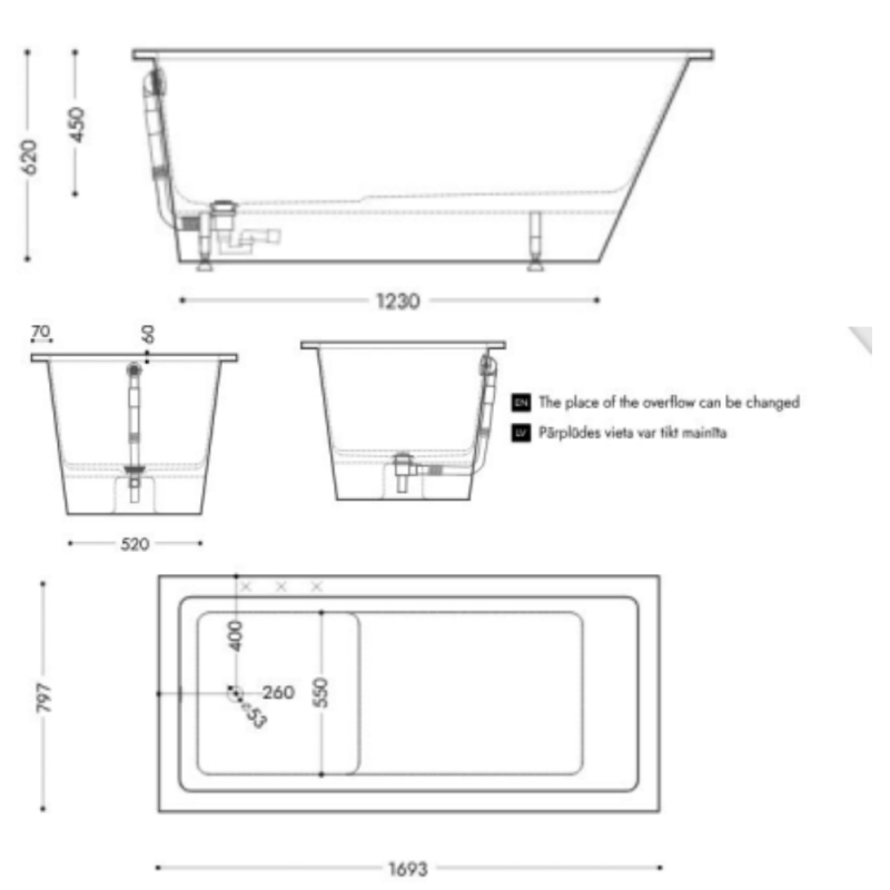 Akmens Masės praustuvas SPN Rocca 99x47 cm.